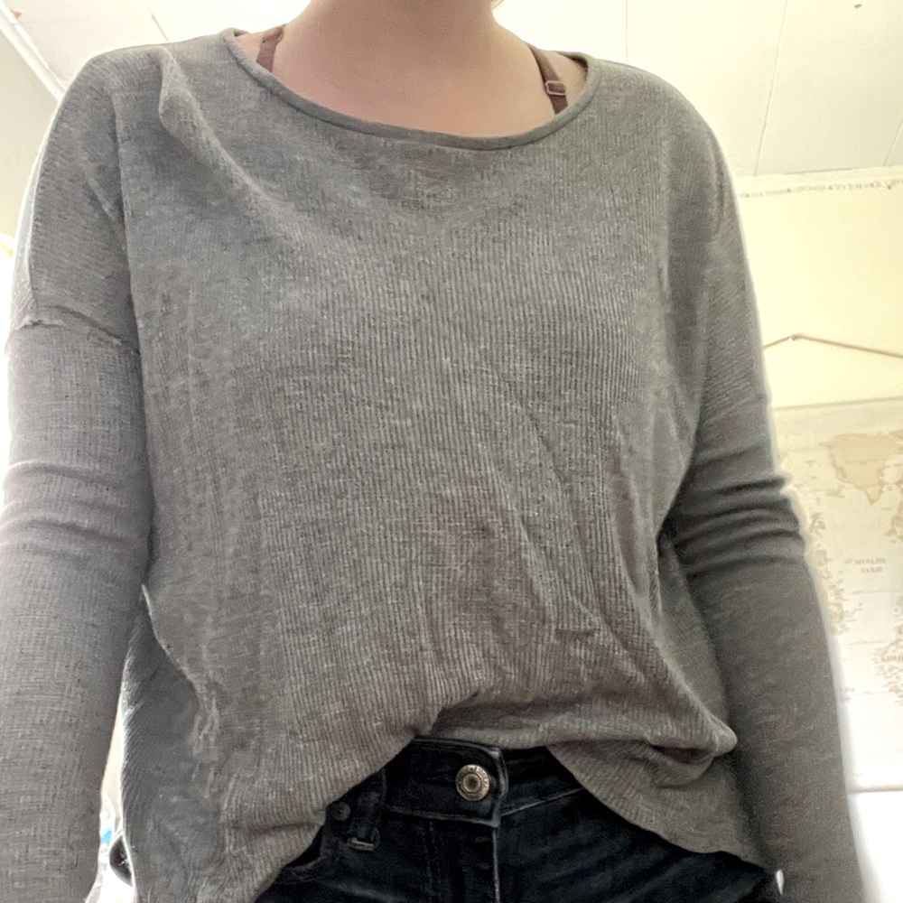 grey long sleeve top